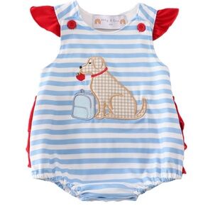 Striped Baby Romper with Dog Design